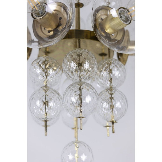 Image 1 of Lampadario vintage in ottone dorato e vetro soffiato, 1970