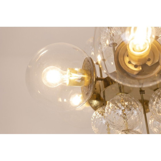 Image 1 of Lampadario vintage in ottone dorato e vetro soffiato, 1970