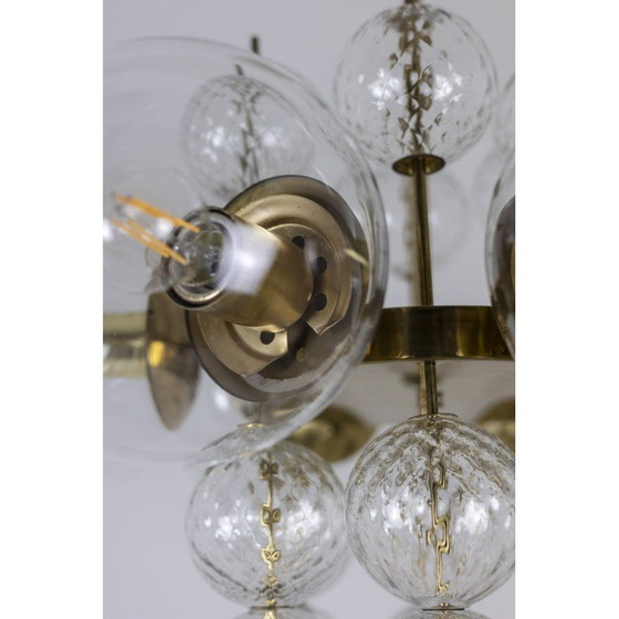 Image 1 of Lampadario vintage in ottone dorato e vetro soffiato, 1970