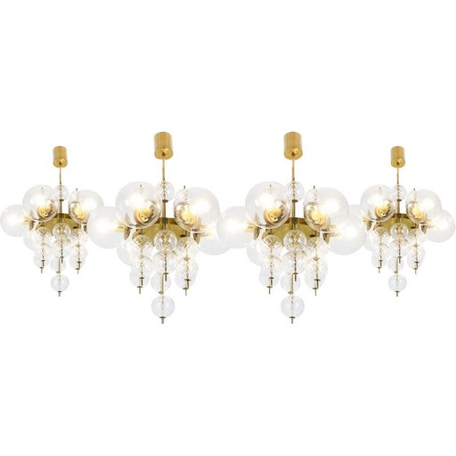 Vintage chandelier in gilded brass and blown glass, 1970