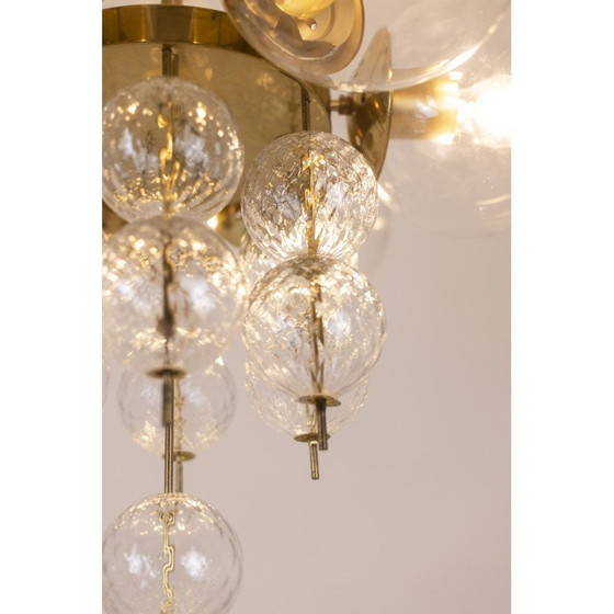 Image 1 of Lampadario vintage in ottone dorato e vetro soffiato, 1970