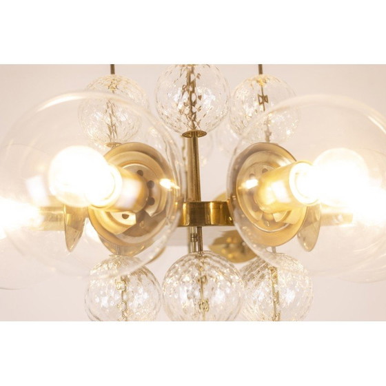 Image 1 of Lampadario vintage in ottone dorato e vetro soffiato, 1970