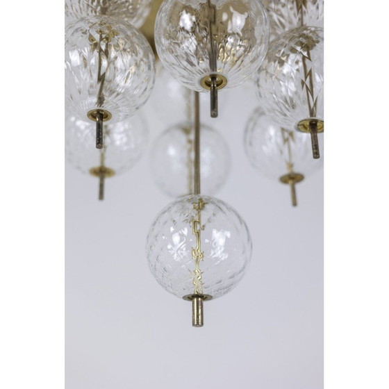 Image 1 of Lampadario vintage in ottone dorato e vetro soffiato, 1970