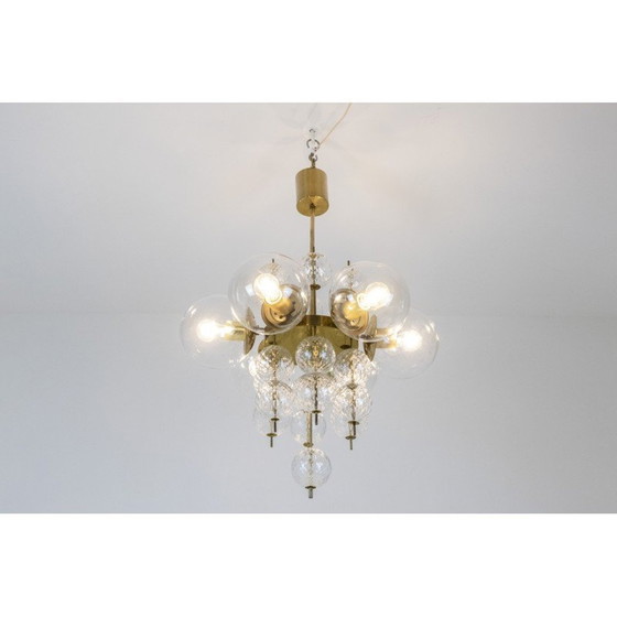 Image 1 of Lampadario vintage in ottone dorato e vetro soffiato, 1970