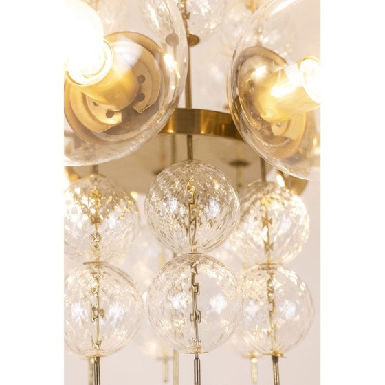 Image 1 of Lampadario vintage in ottone dorato e vetro soffiato, 1970