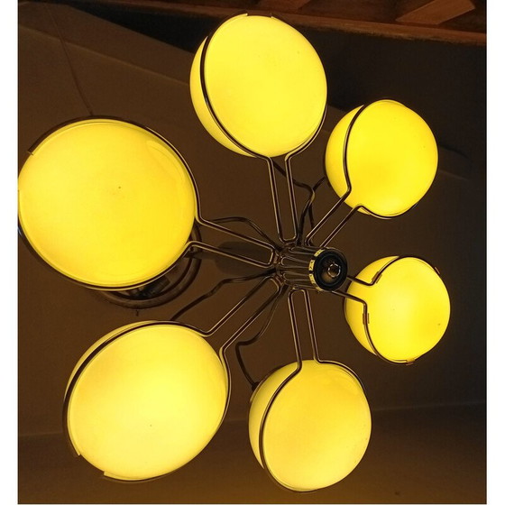 Image 1 of Vintage chandelier in chrome metal and opaline glass for Targetti Sankey, Italy 1970