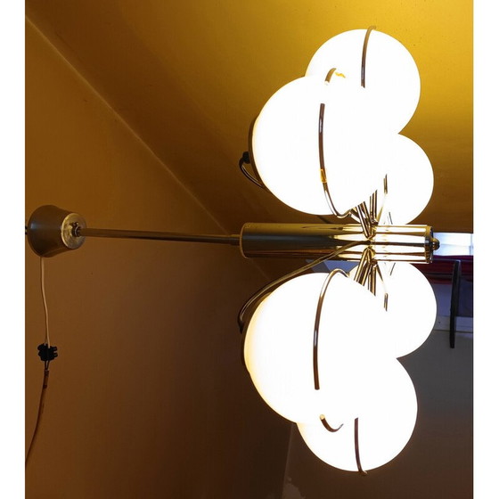 Image 1 of Vintage chandelier in chrome metal and opaline glass for Targetti Sankey, Italy 1970