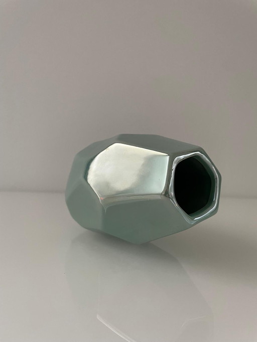 Turquoise Geometric Vase With Pearl Glaze