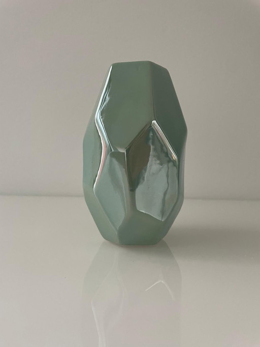 Turquoise Geometric Vase With Pearl Glaze