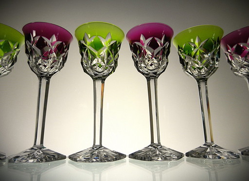 6X Val Saint Lambert Glasses "Bayreuth Fantasy" Art Deco!