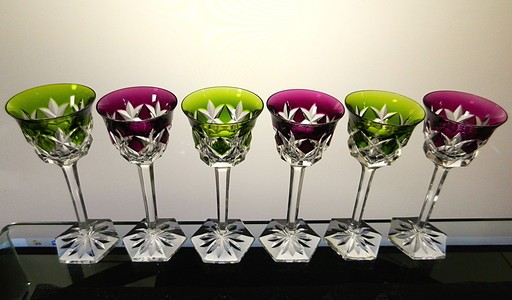 6X Val Saint Lambert Glasses "Bayreuth Fantasy" Art Deco!