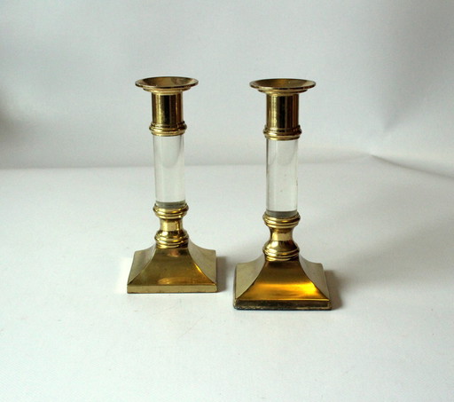 2 Exceptional candlesticks brass - acrylic glass - Mid - Century