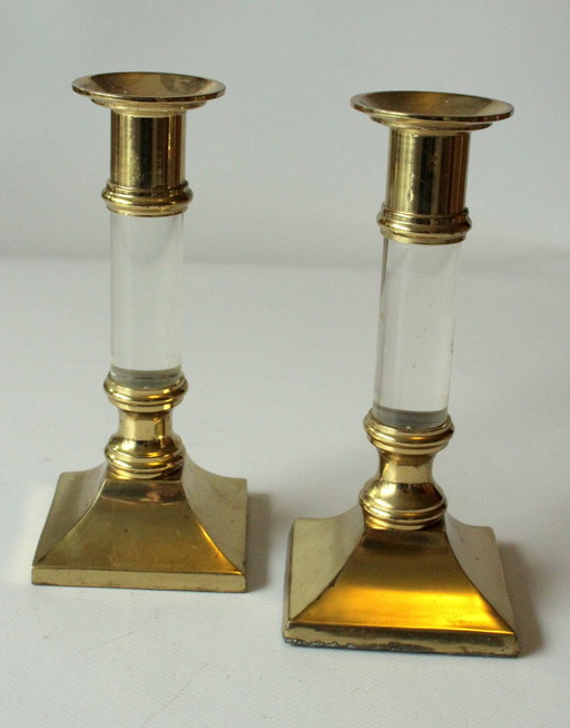 2 Exceptional candlesticks brass - acrylic glass - Mid - Century