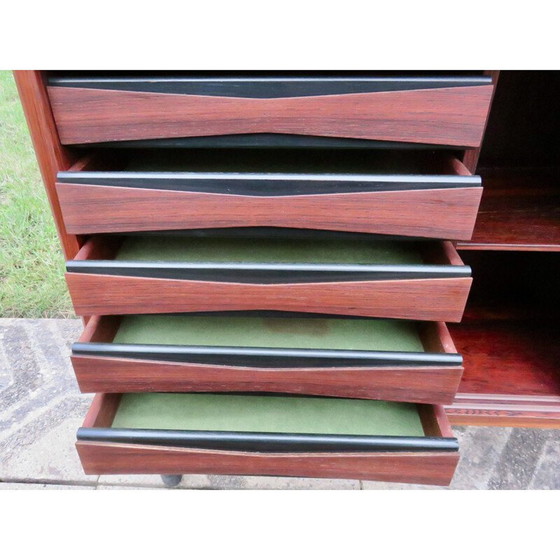 Image 1 of Vintage rosewood bookcase with sliding doors and drawers, Denmark 1960