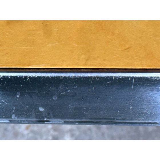 Image 1 of Italian vintage square table in moiré metal and elmwood burr, 1970