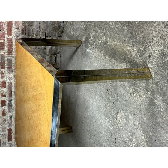 Image 1 of Italian vintage square table in moiré metal and elmwood burr, 1970