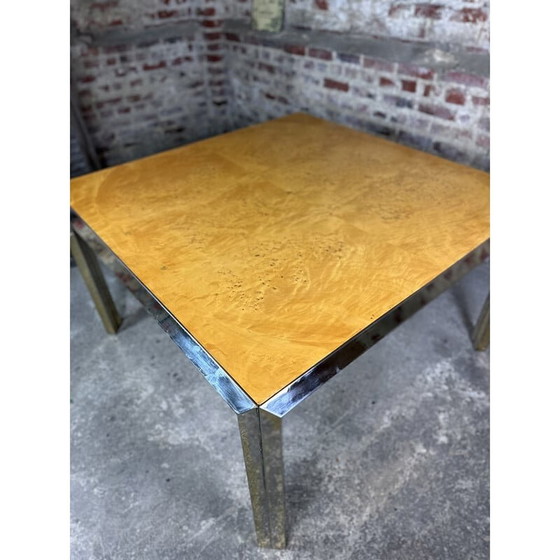 Image 1 of Italian vintage square table in moiré metal and elmwood burr, 1970