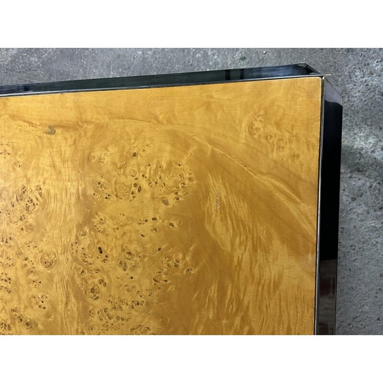 Image 1 of Italian vintage square table in moiré metal and elmwood burr, 1970