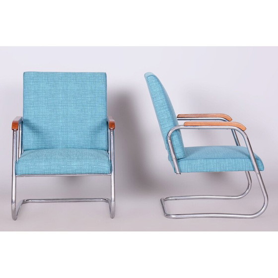 Image 1 of Coppia di poltrone vintage Bauhaus in acciaio cromato e tessuto di Karel E. Ort per Hynek Gottwald, Cecoslovacchia 1930