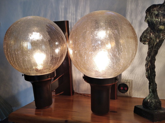 Image 1 of Pair Of Wall Glass Lamps | Mid-Century Ball Lamps  | Bronze Wall Lamps  |  Mid-Century Lights From 70’S