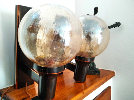 Pair Of Wall Glass Lamps | Mid-Century Ball Lamps  | Bronze Wall Lamps  |  Mid-Century Lights From 70’S