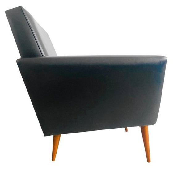 Image 1 of Mid - Century Danish design armchair black skai 1960's