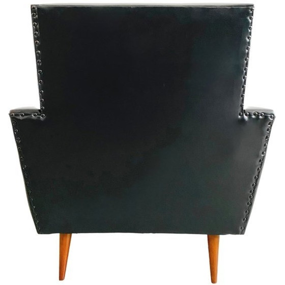 Image 1 of Mid - Century Danish design armchair black skai 1960's