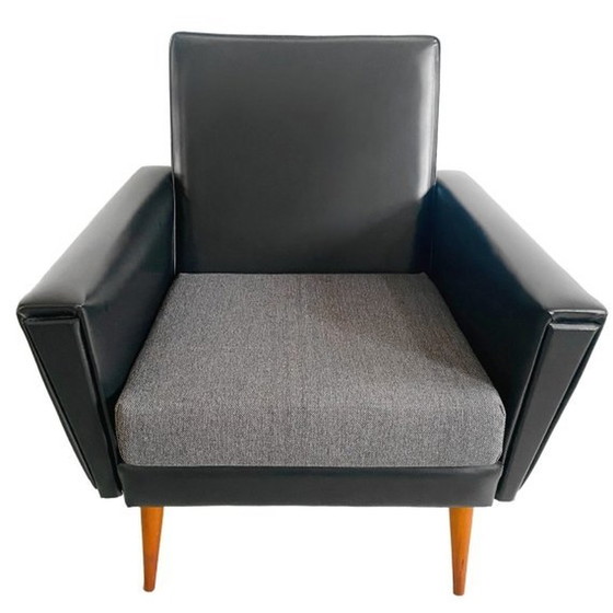 Image 1 of Mid - Century Danish design armchair black skai 1960's