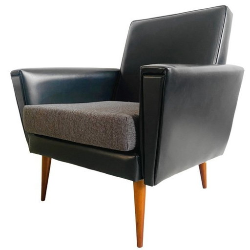 Mid - Century Danish design armchair black skai 1960's