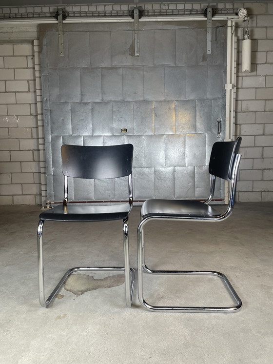 Image 1 of 2x vintage Thonet S43 tubular frame chair by Mart Stam