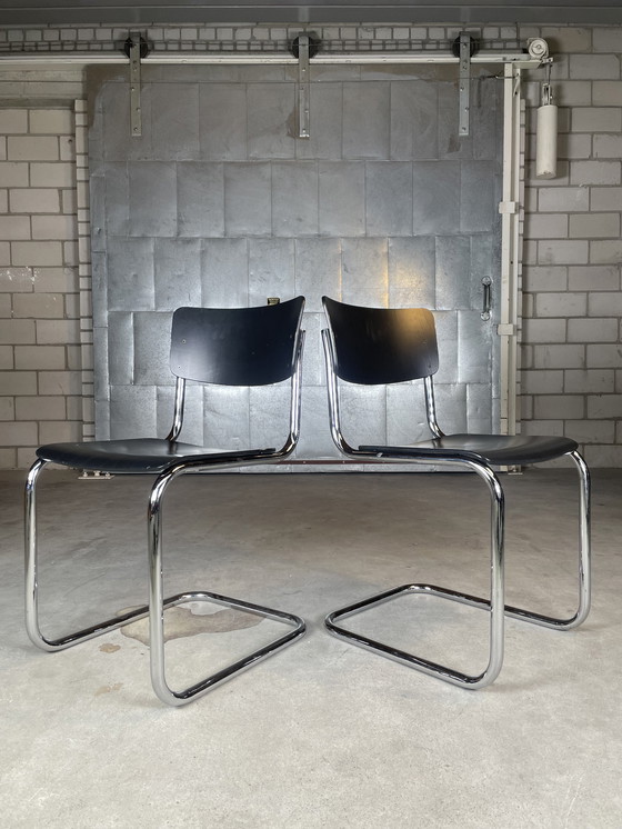 Image 1 of 2x vintage Thonet S43 tubular frame chair by Mart Stam