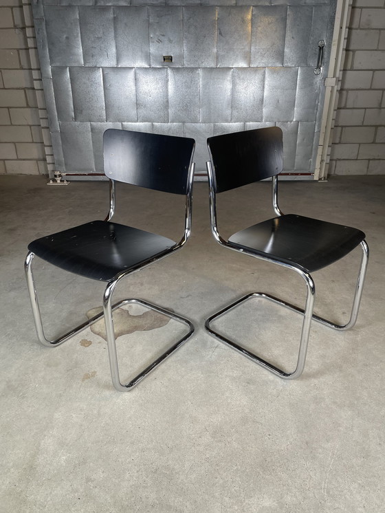 Image 1 of 2x vintage Thonet S43 tubular frame chair by Mart Stam