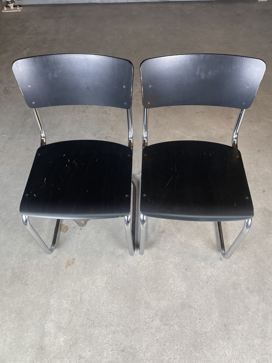 Image 1 of 2x vintage Thonet S43 tubular frame chair by Mart Stam