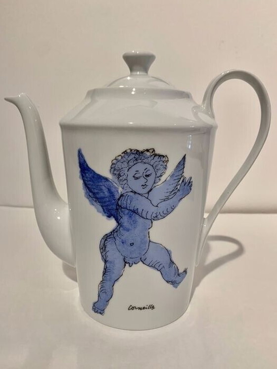 Image 1 of Guillaume Corneille Limoges porcelain teapot The Blue Angel after Rubens -Cobra