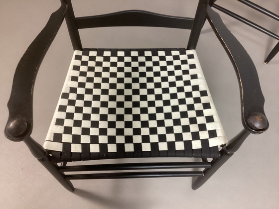 Image 1 of 2 sedie Shaker vintage, poltrone con schienale a scialle in legno nero