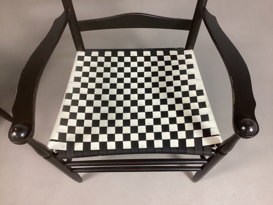 Image 1 of 2 sedie Shaker vintage, poltrone con schienale a scialle in legno nero