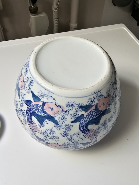 Image 1 of Chinese Porcelain Pot Koi Carps Fish.