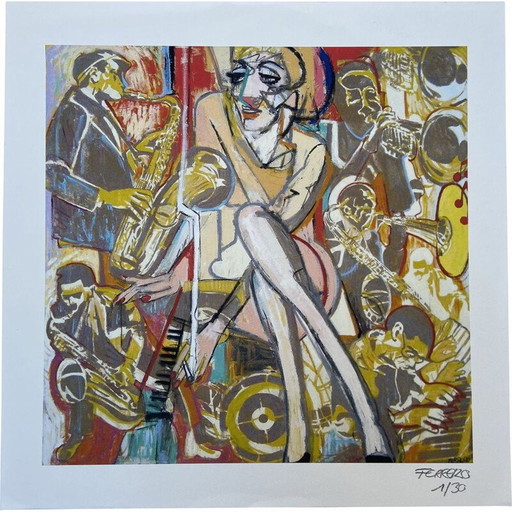 Litografía vintage Jazzy de Marc Ferrero