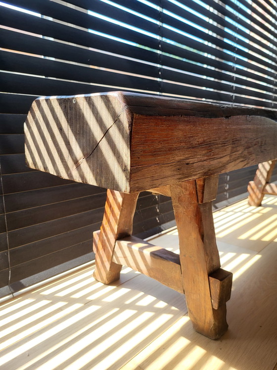 Image 1 of Robust Solid Wood Bench, Brutalist