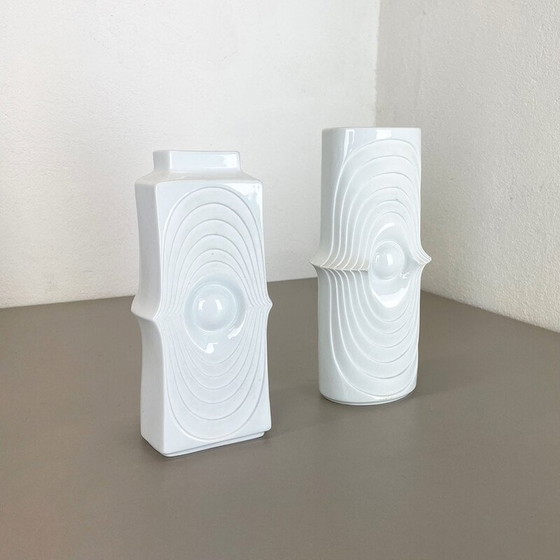 Image 1 of Pair of vintage porcelain Op Art vases by Royal Bavaria Kpm, Germany 1970s