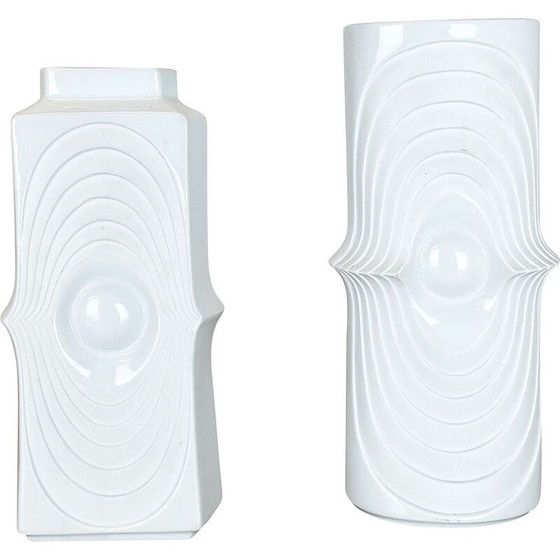 Image 1 of Pair of vintage porcelain Op Art vases by Royal Bavaria Kpm, Germany 1970s