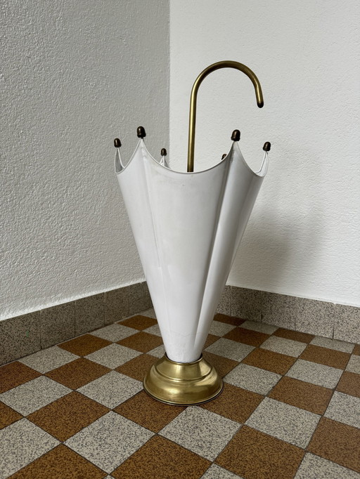 White And Brass Umbrella Stand 70s