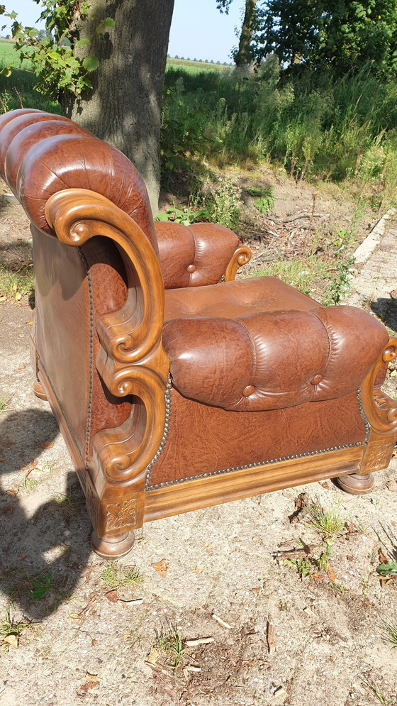 Image 1 of Retro Vintage Classic Leather Armchairs With Sofa Walnut