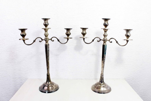 Pair of Silver plated candlesticks 3 fires 1960 by BMF