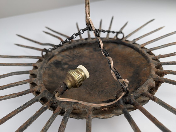 Image 1 of Sunburst Ceiling Lamp In Iron, 1950S