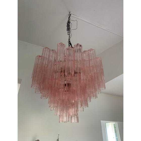 Image 1 of Murano Style Glass Sputnik Chandelier Pink And Brunito Metal Frame