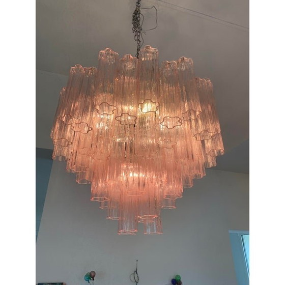 Image 1 of Murano Style Glass Sputnik Chandelier Pink And Brunito Metal Frame