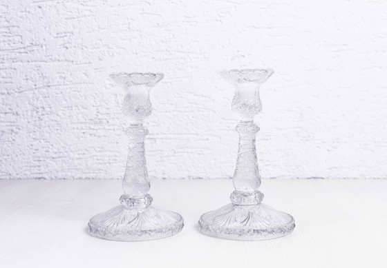 Image 1 of Pair of glass candlesticks in the Art Nouveau style