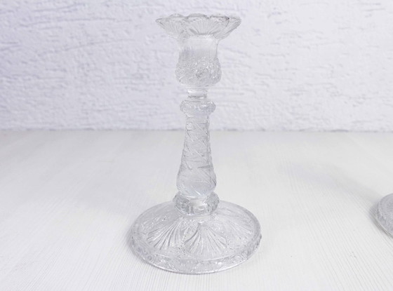 Image 1 of Paire de bougeoirs en verre de style Art Nouveau