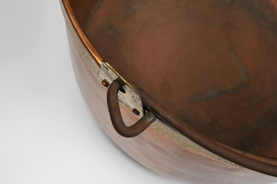 Image 1 of Large red copper cauldron with handle, France, 1850S